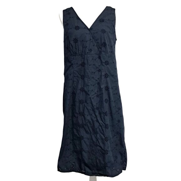 Y2K Old Navy Dress Womens Black Sleeveless Embroidered Eyelet Cotton Midi Size 1 - Picture 1 of 11